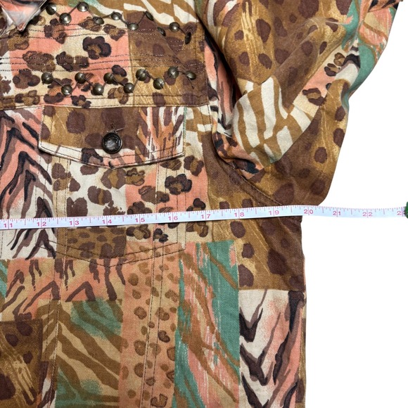 Stonebridge Women's Sz‎ Petite Medium Patchwork Animal Print Studded Jean Jacket - Picture 5 of 7